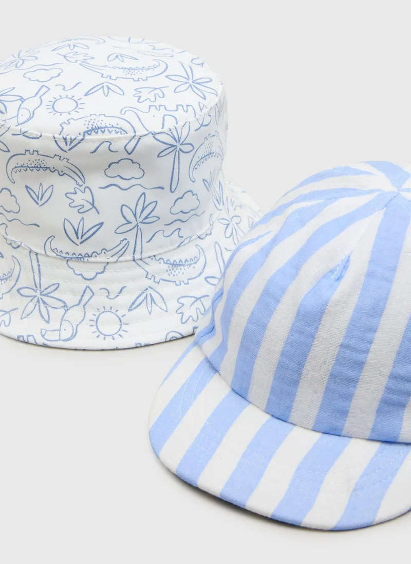 ماتلان 2 Pack Baby Blue Animal Stripe Hats
